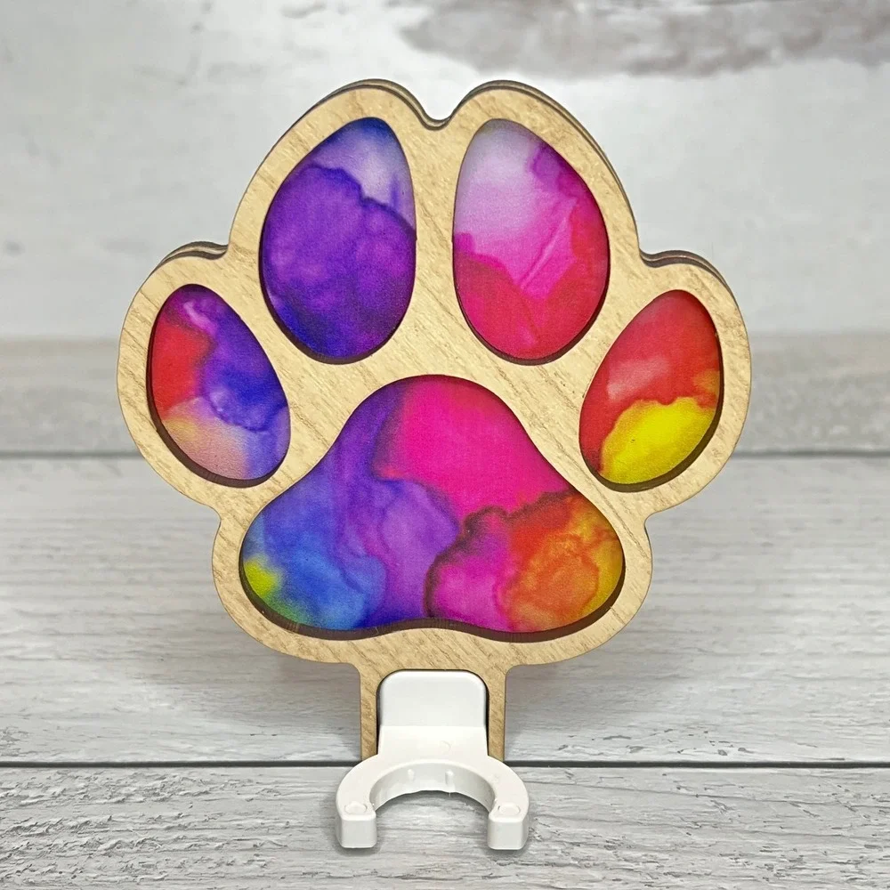 Wooden Paw Print Night Light Colorful Bright Plug In‎ Wall Decor Handmade - Picture 6 of 10